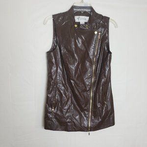 Tanner Brown Faux Leather Vest Jacket